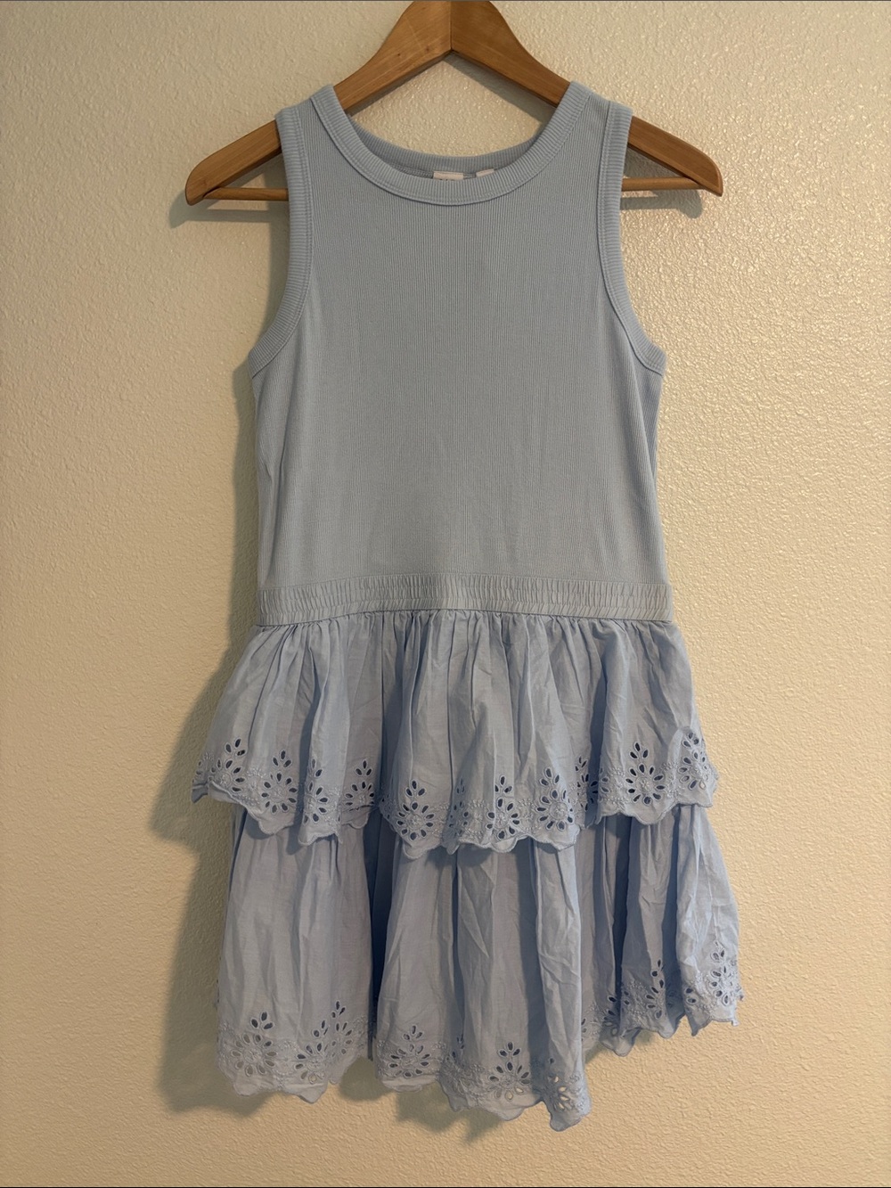 NWT Gap Kids 100% Cotton Light Blue Tiered Dress Size XXL 14/16 dainty classic